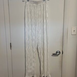 White Textured Wide-Leg Pants